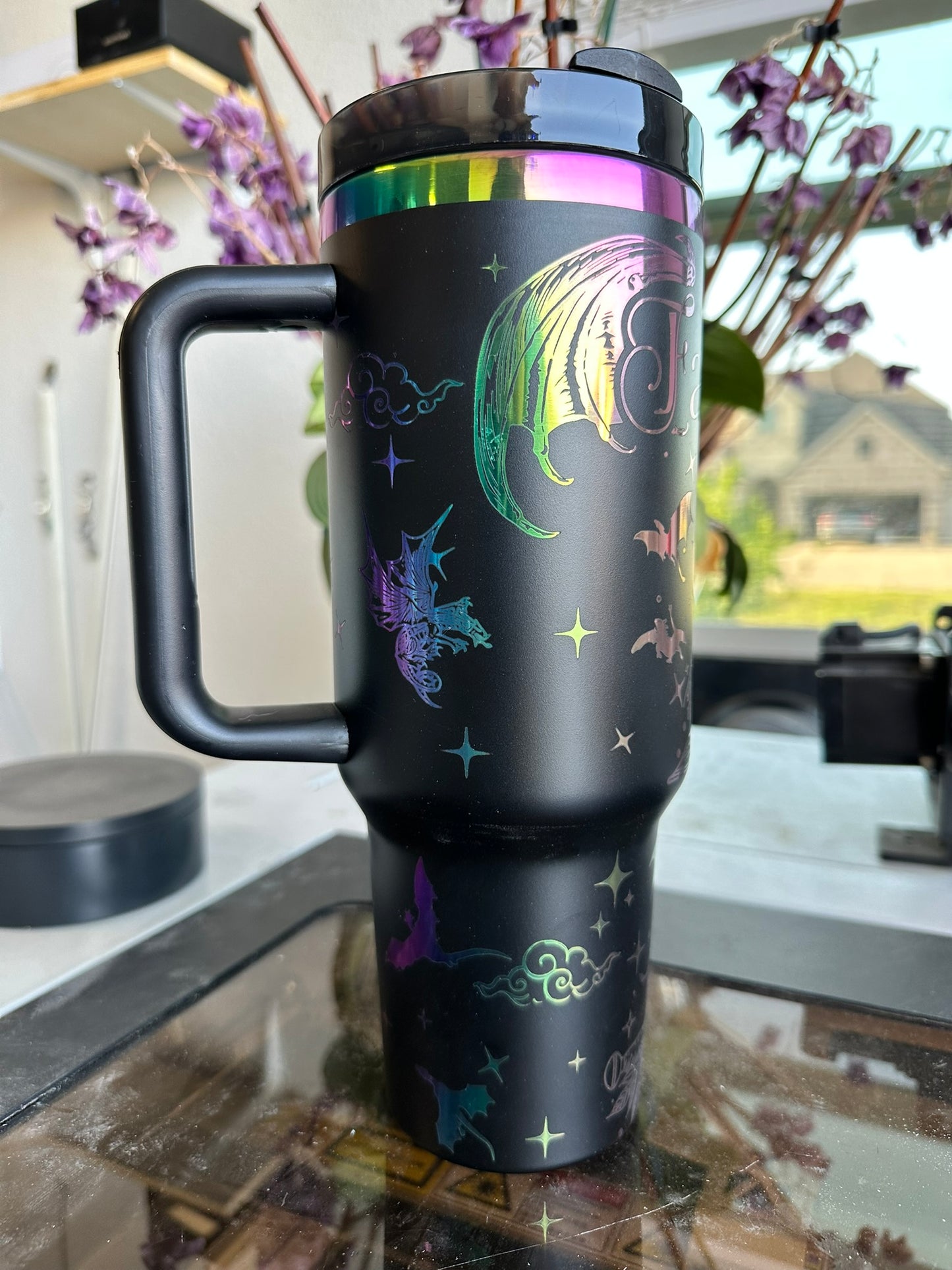 Fantasy Era Dragon Tumbler | 40oz Holographic Reading Cup | Bookish Gift | Handmade Laser-Engraved Design