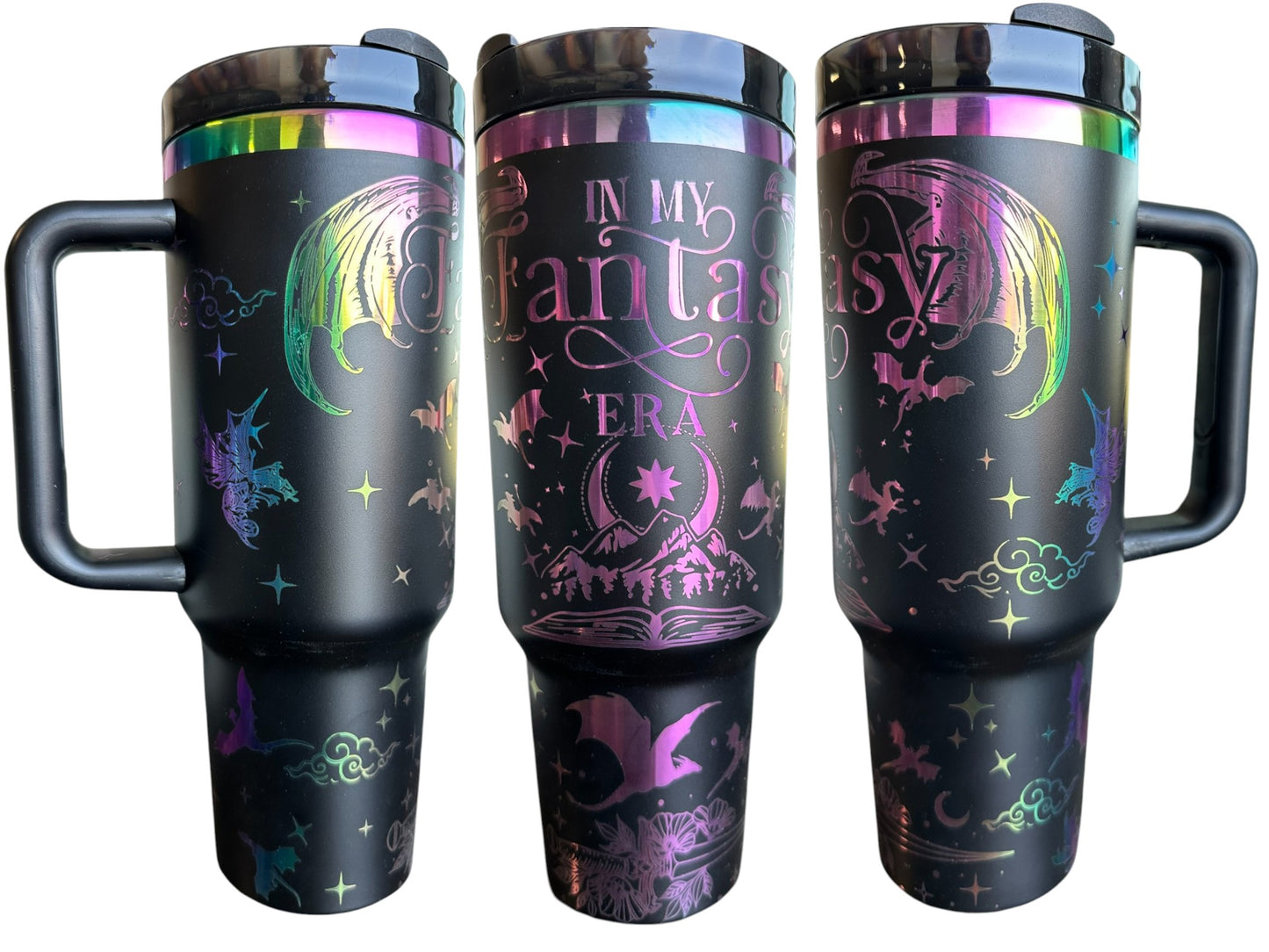 Fantasy Era Dragon Tumbler | 40oz Holographic Reading Cup | Bookish Gift | Handmade Laser-Engraved Design