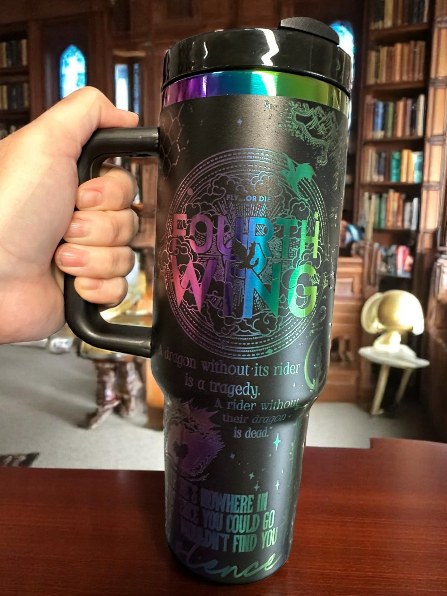 Fourth Wing Dragon Rider Tumbler | 40oz Fantasy Map Handle Mug