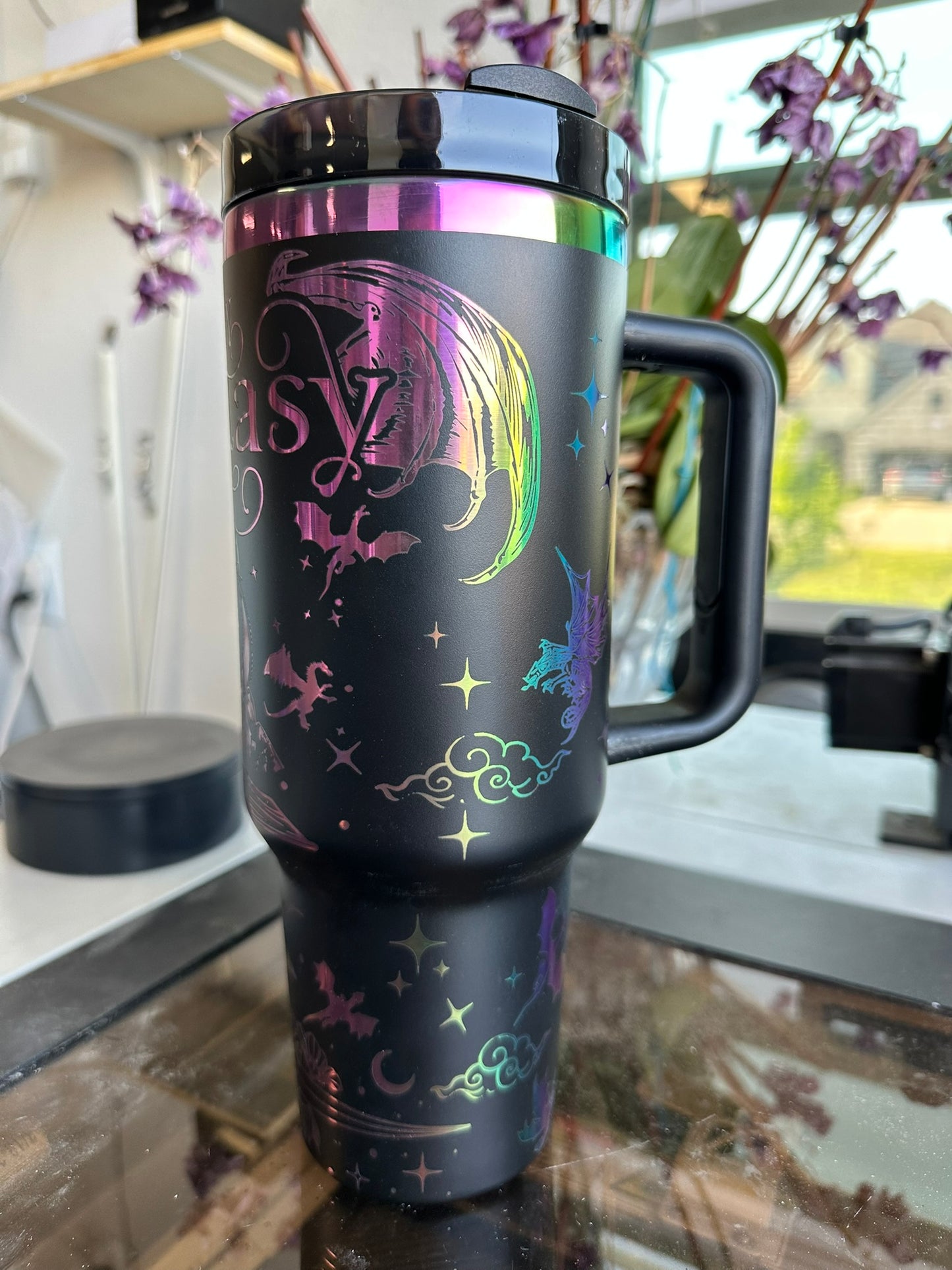 Fantasy Era Dragon Tumbler | 40oz Holographic Reading Cup | Bookish Gift | Handmade Laser-Engraved Design