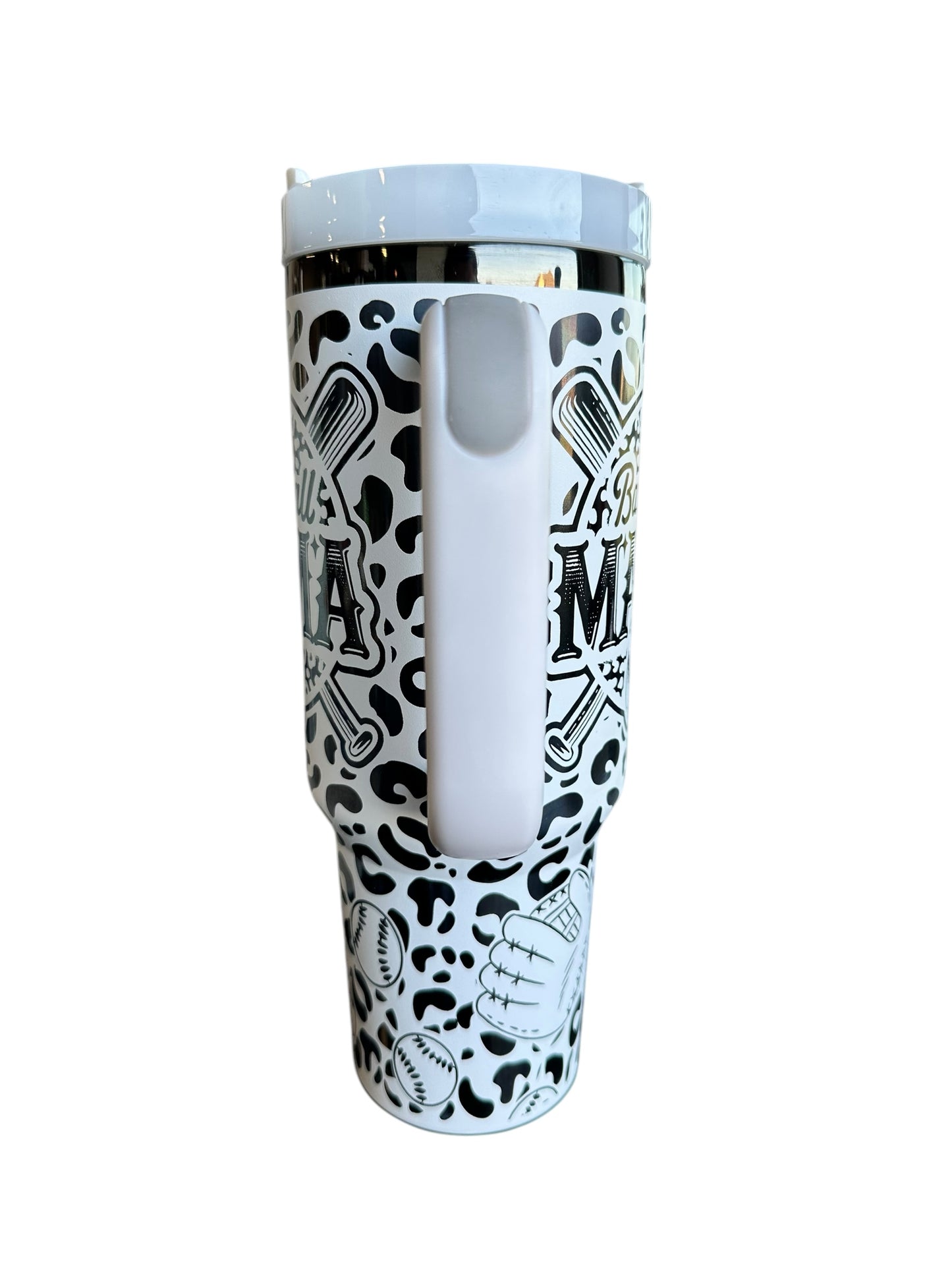 Baseball Mama Personalized Tumbler | Cheetah Print with Custom Name | Laser-Engraved Sports Mom Gift