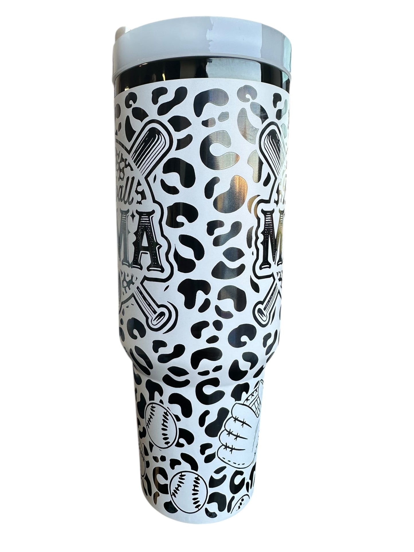 Baseball Mama Personalized Tumbler | Cheetah Print with Custom Name | Laser-Engraved Sports Mom Gift