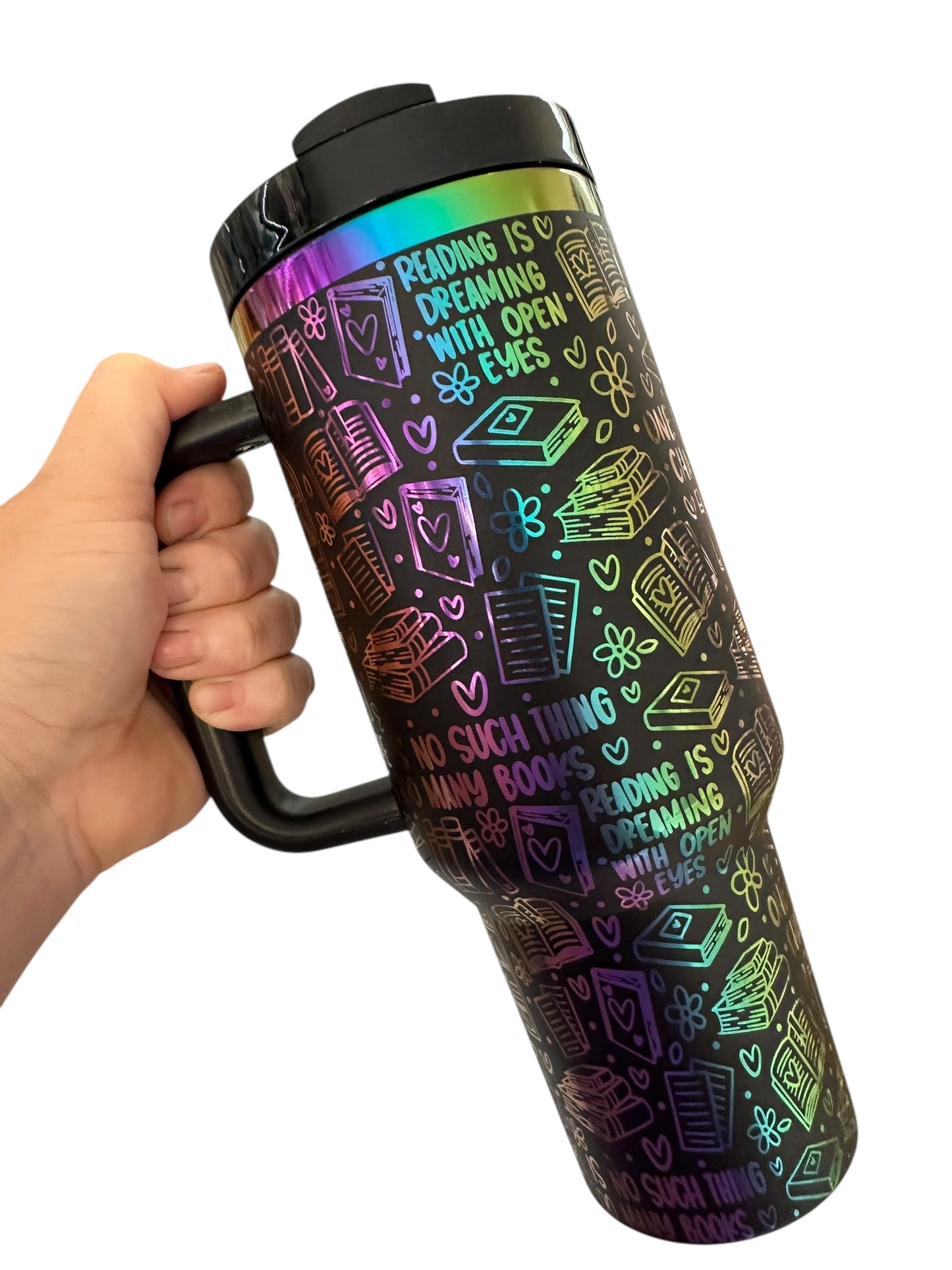 Bookworm's Dream Holographic Tumbler | Reading Is Dreaming With Open Eyes | Book Lover Gift