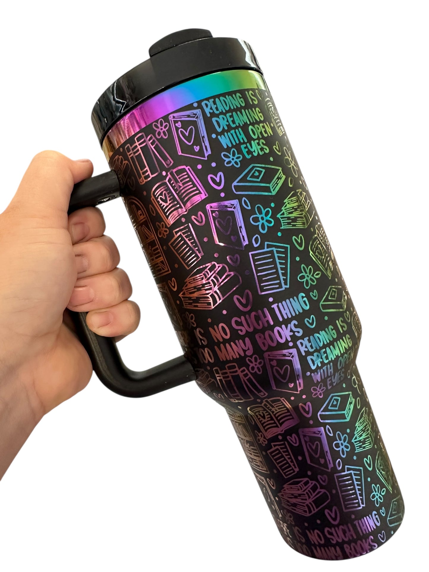 Bookworm's Dream Holographic Tumbler | Reading Is Dreaming With Open Eyes | Book Lover Gift