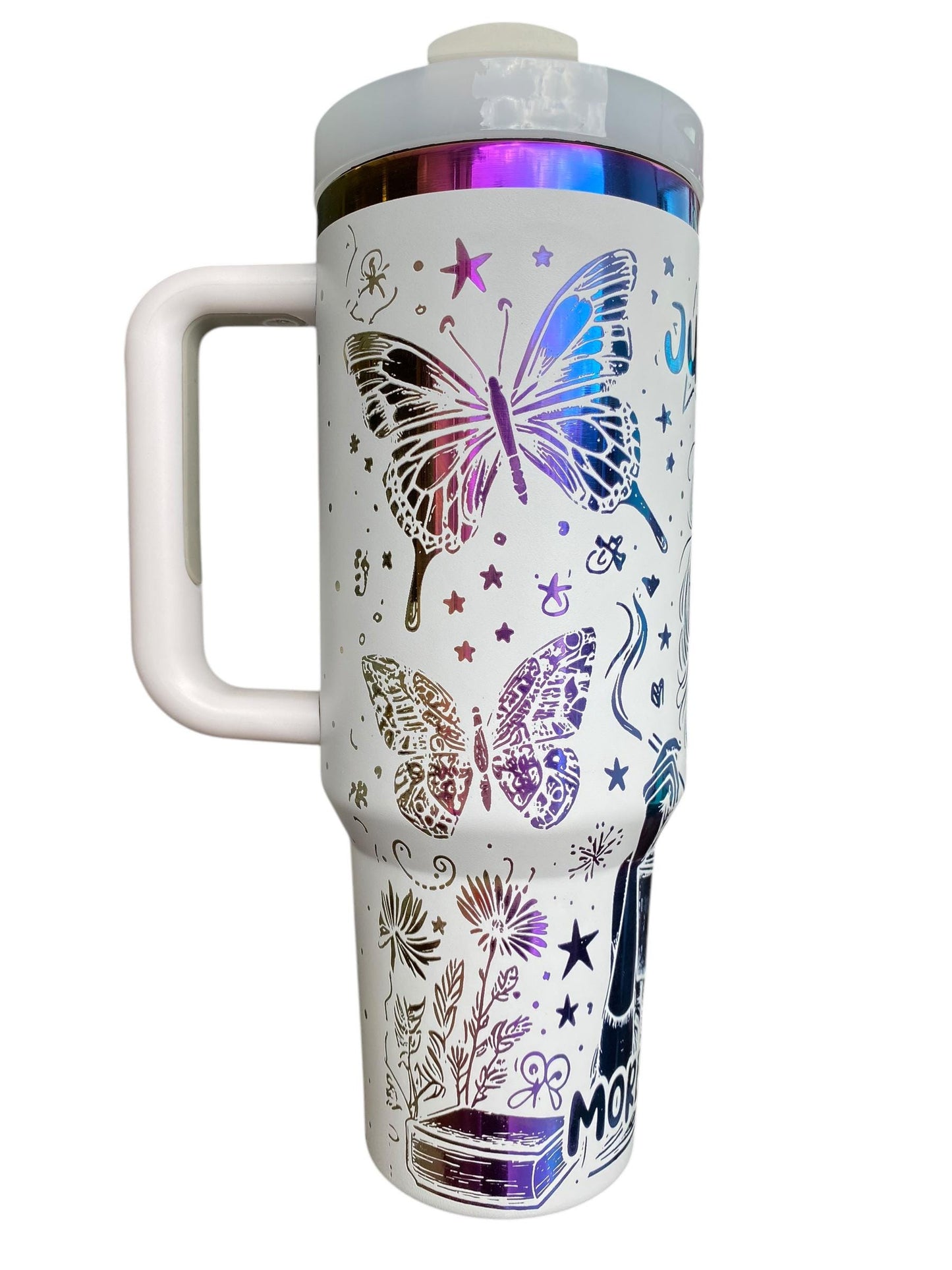 Butterfly Book tumbler- Just One more Chapter Tumbler - Book Community Custom Engraved Cup  - 40oz tumbler with handle - Reading Theme