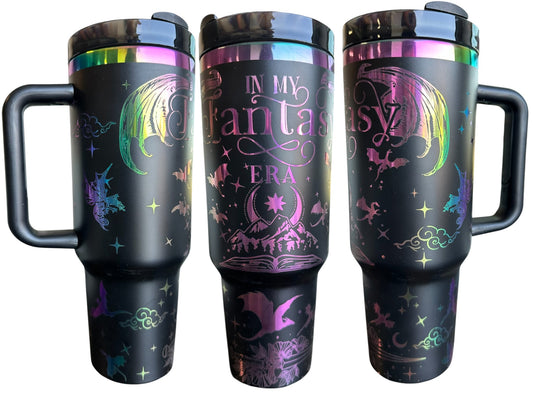 Fantasy Era Dragon Tumbler | 40oz Holographic Reading Cup | Bookish Gift | Handmade Laser-Engraved Design