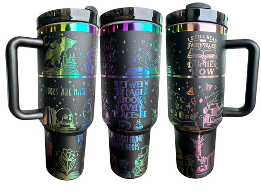 Books Are Magic Holographic Tumbler | 40oz Bookish Travel Mug | PettyBettyCo Exclusive Design
