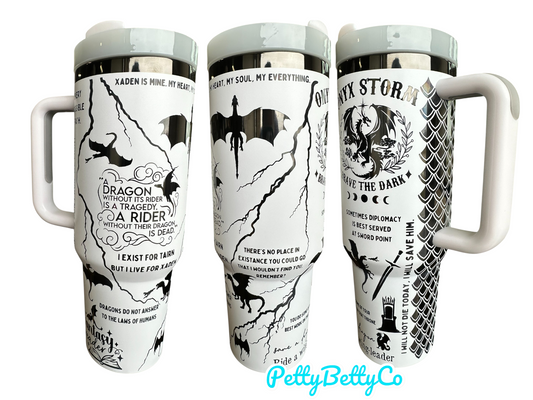 Fourth Wing Dragon Rider Tumbler | Onyx Storm | Xaden & Tairn Quotes | Fantasy Book Lover Gift | 40oz Laser-Engraved Insulated Mug