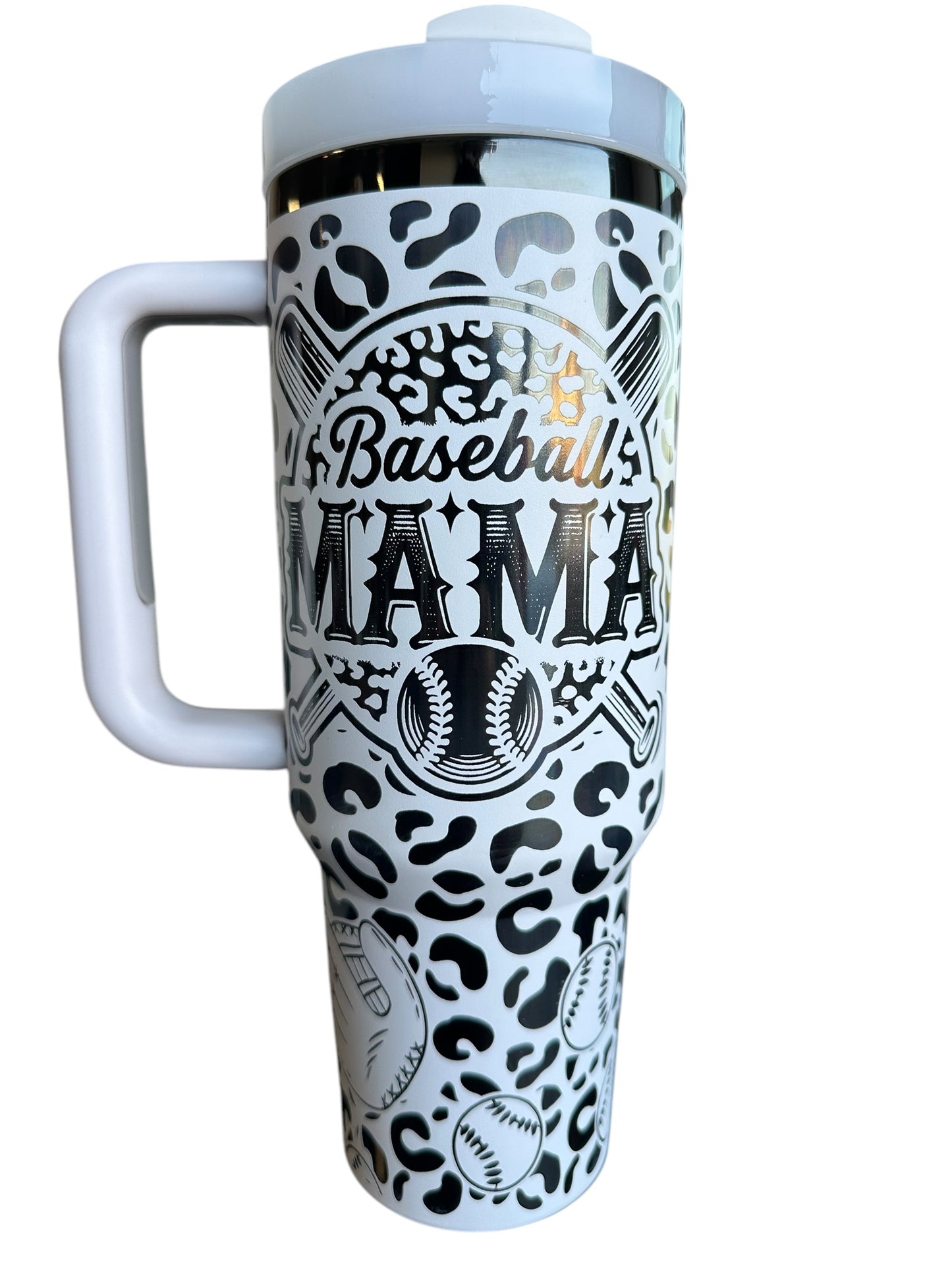 Baseball Mama Personalized Tumbler | Cheetah Print with Custom Name | Laser-Engraved Sports Mom Gift