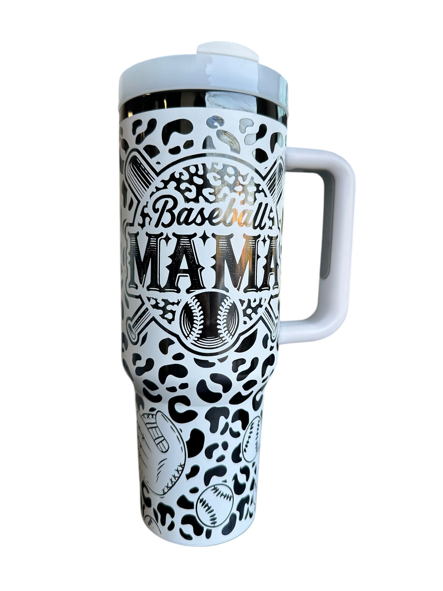 Baseball Mama Personalized Tumbler | Cheetah Print with Custom Name | Laser-Engraved Sports Mom Gift