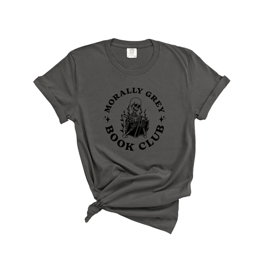 "Morally Grey Book Club" Skeleton Reader T-Shirt | Bookish Comfort Colors Tee | Dark Academia Gift for Book Lovers
