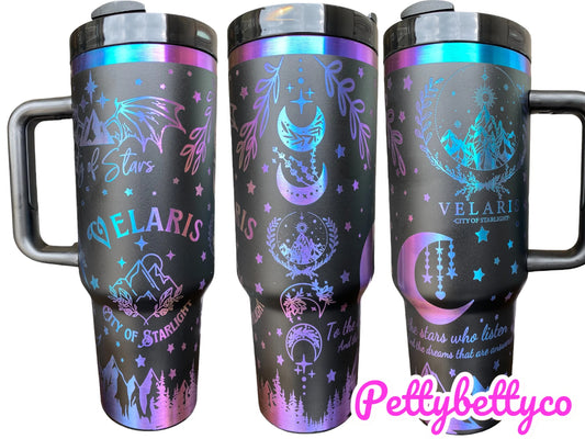Velaris City of Starlight Tumbler | 40oz ACOTAR Night Court Mug | Black & Gold Celestial Design