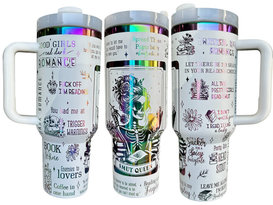 Smut Queen Holographic Tumbler | 40oz Spicy Romance Reader Cup | NSFW Bookish Travel Mug