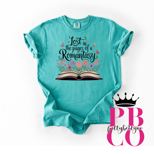 Lost in the Pages of a Romantasy" Book Lover T-Shirt - Bookish Romance Reader Gift - Fantasy Literature Tee - Book Club Shirt